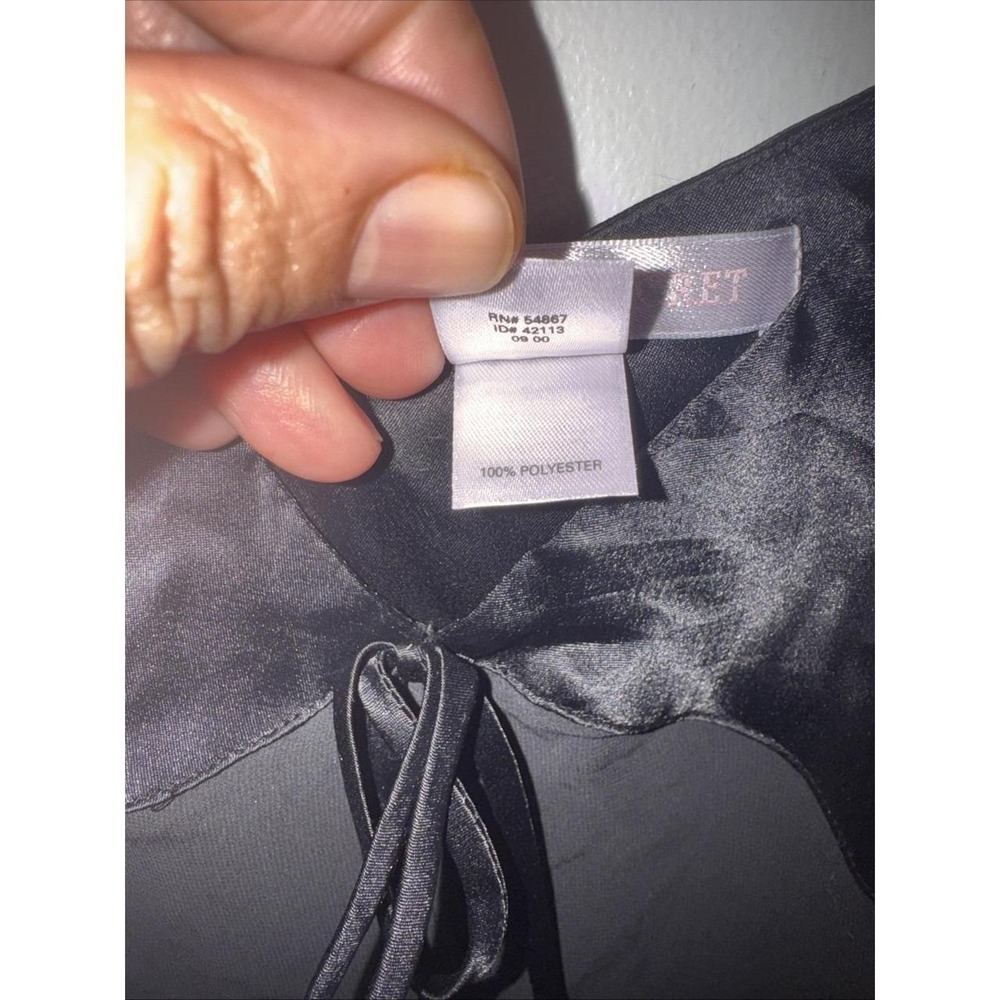 Vintage Victoria's Secret Black Satin Sheer Babydoll Slip Dress Medium Tie Front - Picture 6 of 8